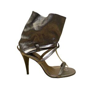 Juno Women’s Silvery Cracked Lining Boot Ankle Wrap Heeled Sandals Size EU38/US7